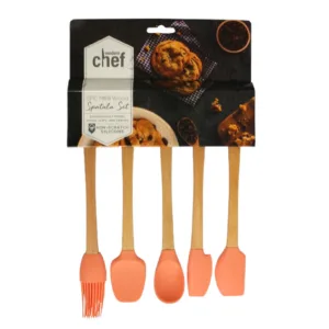 Ustensiles de cuisine, bois + silicone, rose, comp